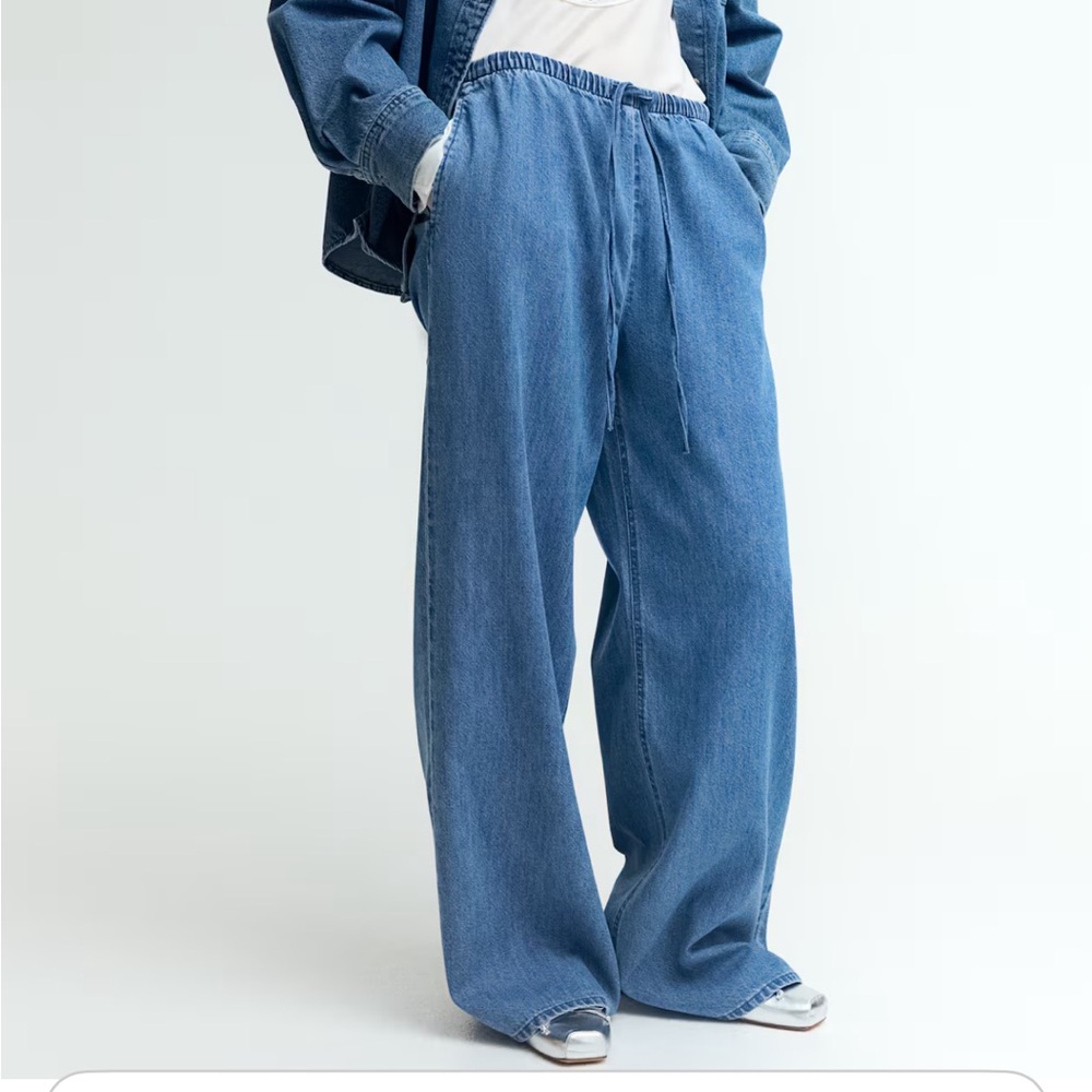 Denim Drawstring Pants - Picture 2 of 5